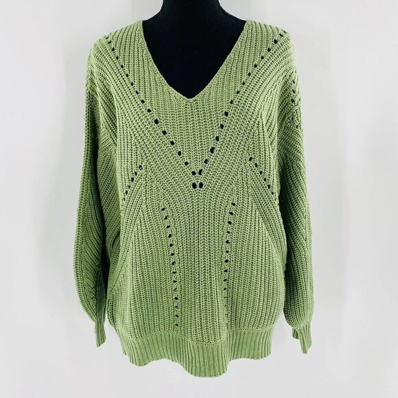 LUSH Open Stitch V-Neck Oversized Sweater In Pistachio Size Small - Picture 4 of 11